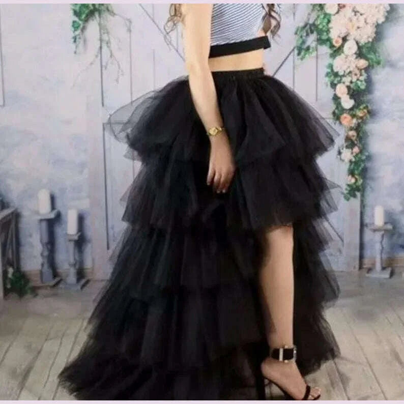 Women Tulle Petticoat Tiered High Low Elastic Waist Tutu Skirts Puffy Long Soft Net Gown Underskirt Prom Maxi Skirt Free Size
