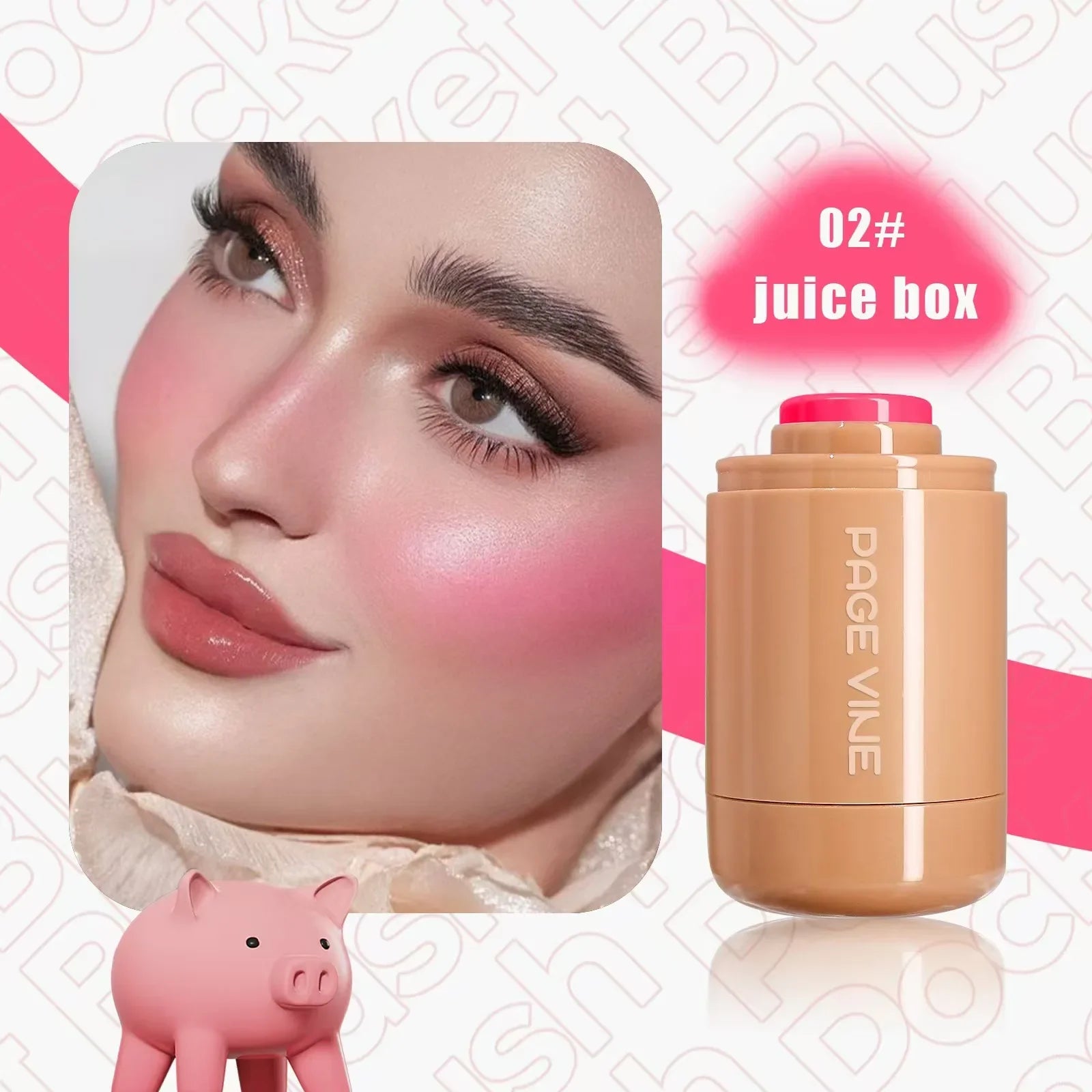 PAGE VINE Matte Blush Lips Cheeks 2-In-1 Highlighter Stick Longlasting Brightens Hydrating Natural Skin Creamy Blusher Makeup