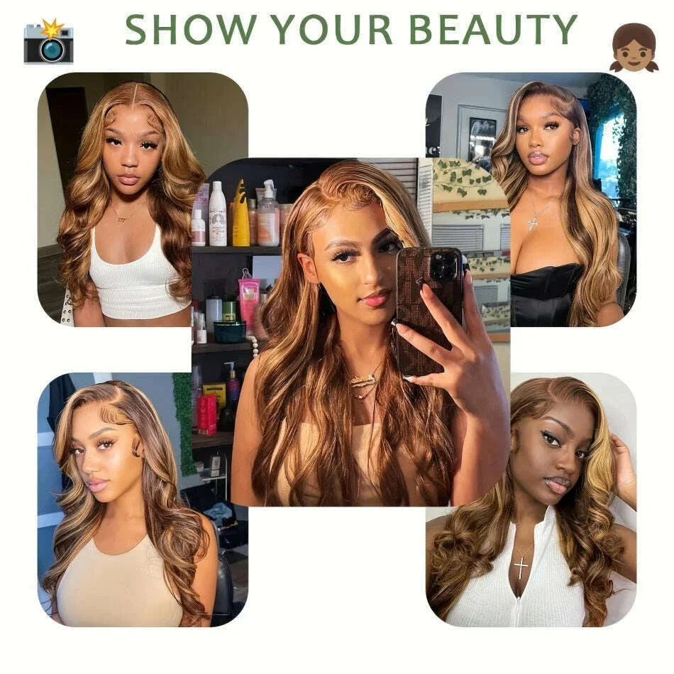 Highlight 13x6 Hd Lace Body Wave Frontal Wig Brazilian Colored Highlight Human Hair Wigs For Women 4/27 Blonde Pre Plucked Wigs