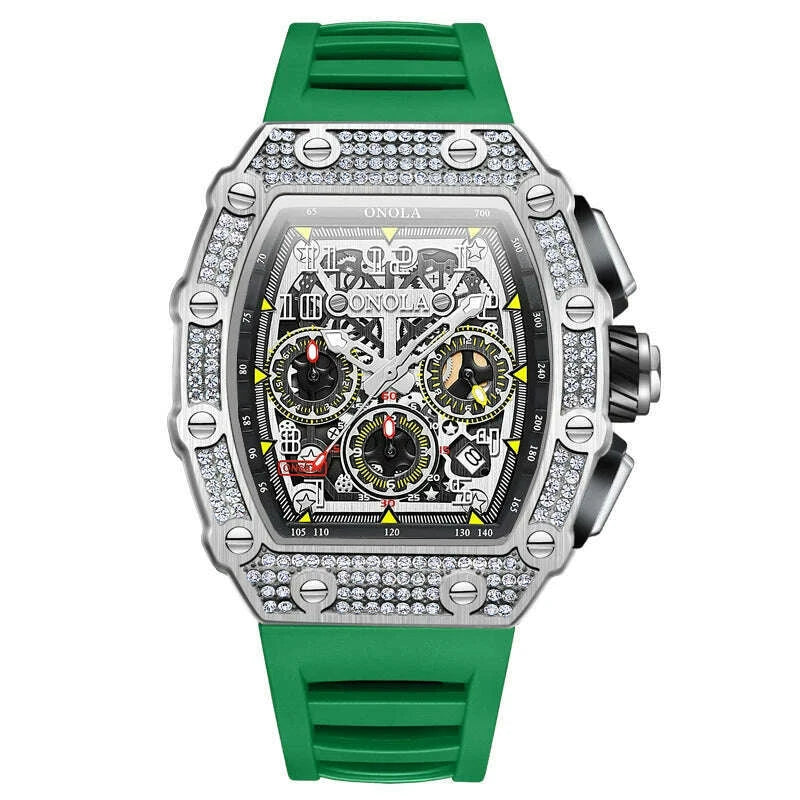 Unique Fashion Design Diamond Inlaid Men's Watch ONOLA Luxury Full-automatic Mechanical Waterproof Tape Watches Men clock