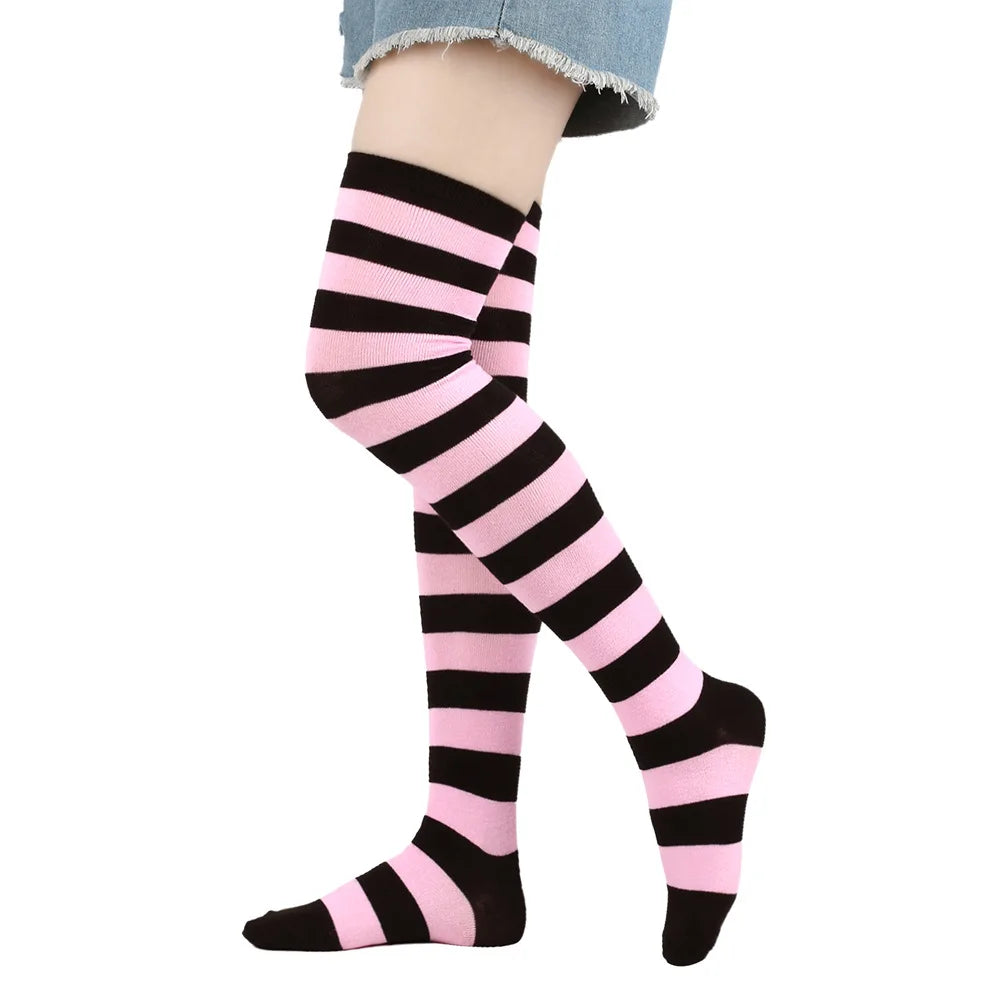 Wide Striped Stockings Women Over Knee High Long Socks Christmas Halloween Cosplay Anime Performance Party Gifts Socks Colorful
