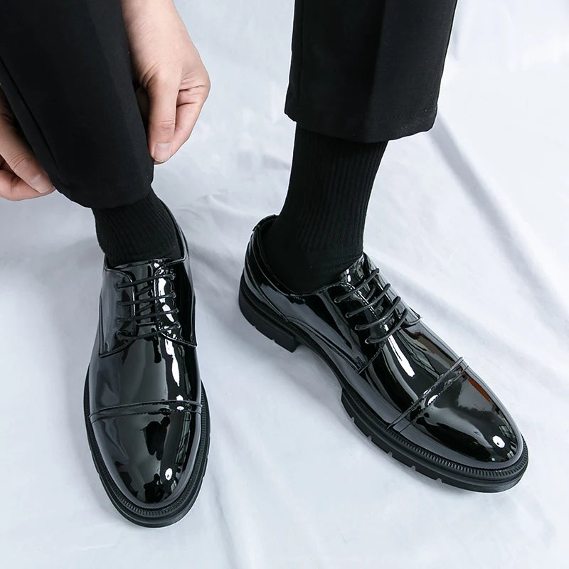 Classic Green Style Casual Derby Formal Shoes Career Office Leather Shoes Pointy Toe Handmade Business Wedding Dress Shoes Men