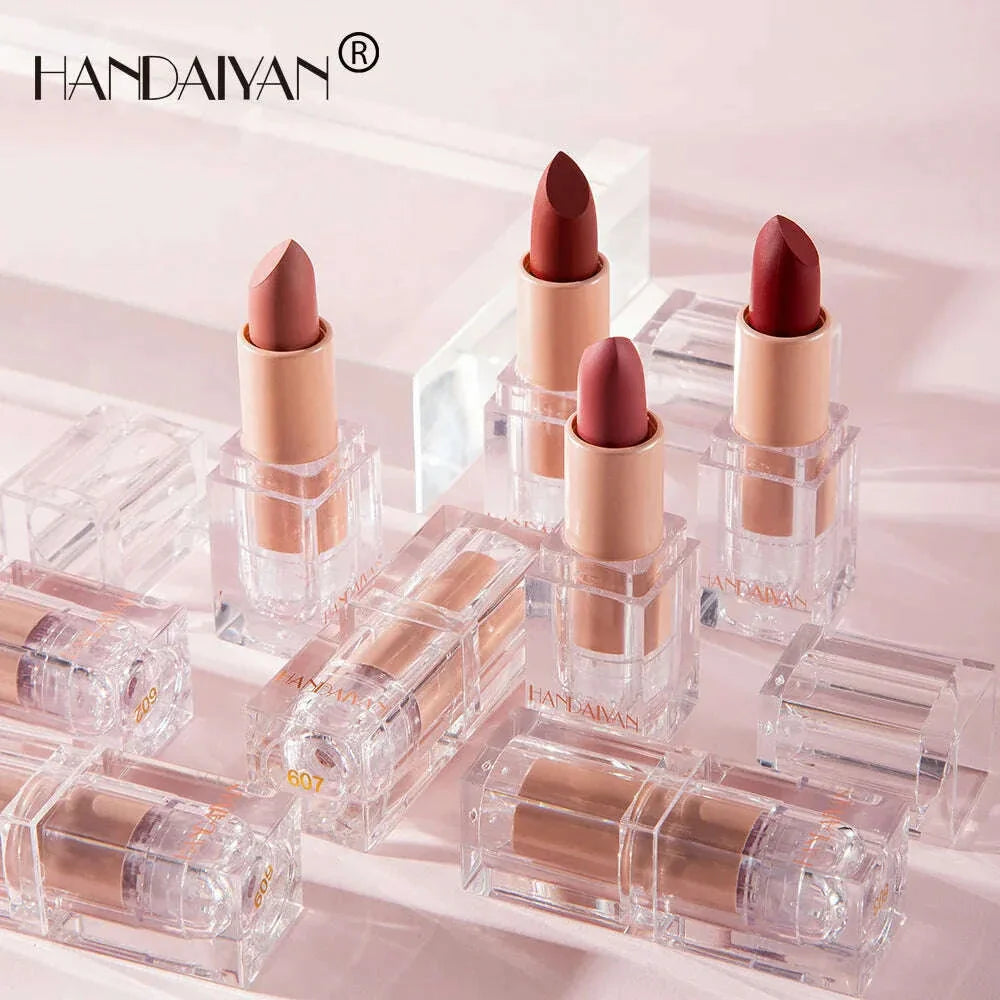Handaiyan 12 Colors Matte Waterproof Velvet Nude Lipstick Sexy Red Brown Pigments Makeup Long Lasting Profissional