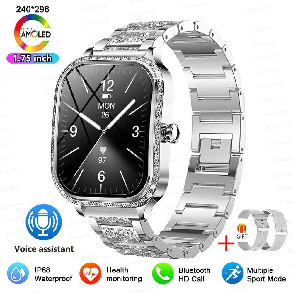 2025 New Lady Smart Watch Women AMOLED Curved Screen IP68 Waterproof Health Call Smartwatch For Samsung Huawei Apple Watch 4 ios