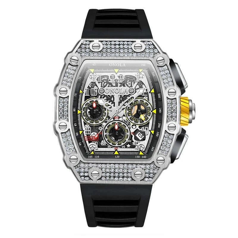 Unique Fashion Design Diamond Inlaid Men's Watch ONOLA Luxury Full-automatic Mechanical Waterproof Tape Watches Men clock