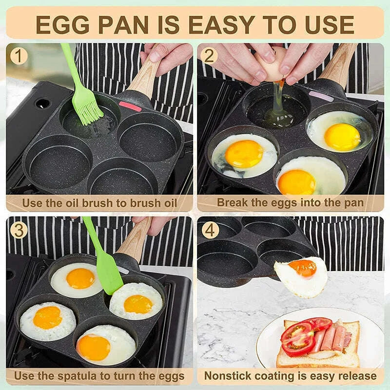 LMETJMA Pancake Egg Frying Pan 4 Cups Omelet Poached Egg Pan for Breakfast Divided Coating with Non Sticking Handle JT888