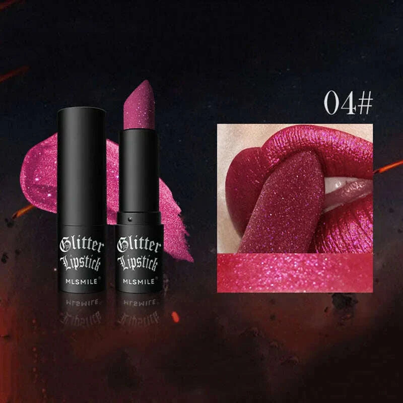 6Colors Glitter Lipstick Waterproof Long Lasting Diamond Pearlescent Metallic Lipstick Black Lipgloss Women Lips Makeup Cosmetic