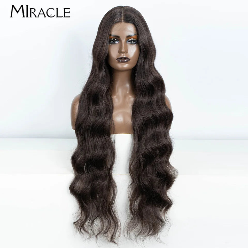 MIRACLE Synthetic 34 Inch Lace Front Wig for Women Ombre Blonde Loose Wave Wigs Famale Cosplay Wig Long Lace Wigs Wavy Fake Hair