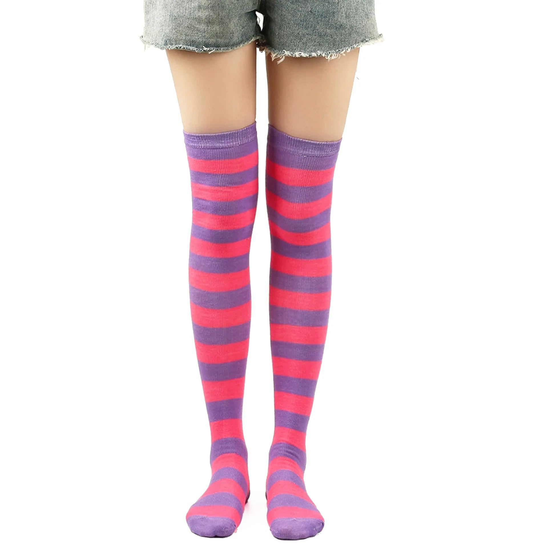 Wide Striped Stockings Women Over Knee High Long Socks Christmas Halloween Cosplay Anime Performance Party Gifts Socks Colorful
