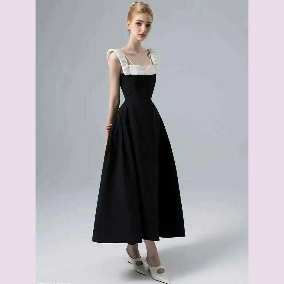 DEAT Elegant Dress Contrast Color Wide Slip Sleeveless A-line Backless Women's Evening Dress 2025 Spring New Fashion 13DB4369
