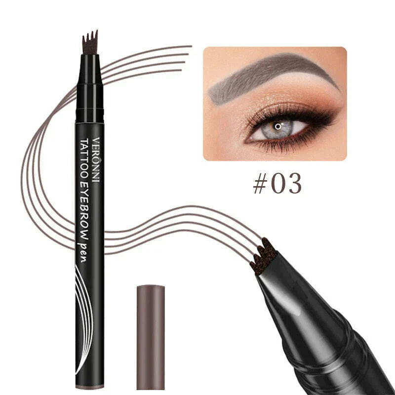 4D Waterproof 4Part Liquid Eyebrow Pencil Makeup, Natural and Wild Eyebrow Pencil Long Lasting Contouring Eyebrow Makeup Tool