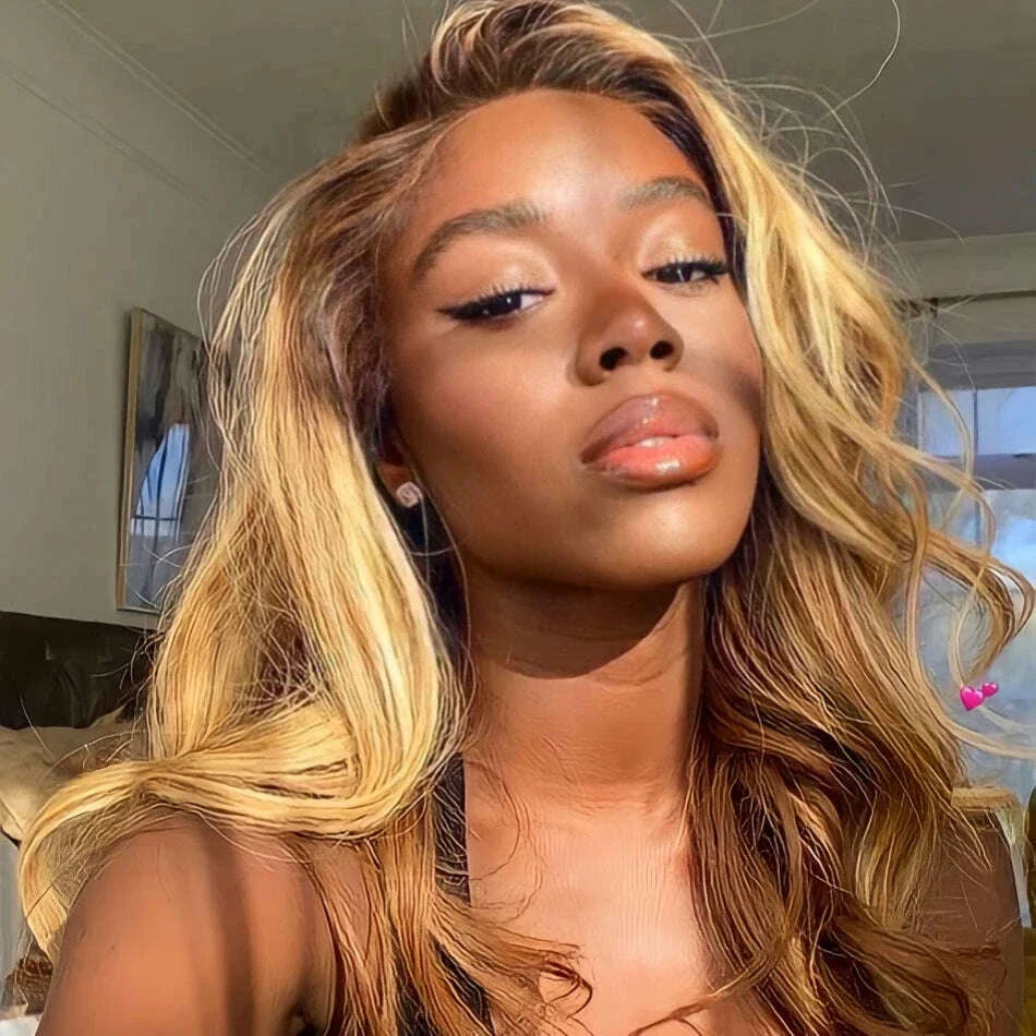 Highlight 13x6 Hd Lace Body Wave Frontal Wig Brazilian Colored Highlight Human Hair Wigs For Women 4/27 Blonde Pre Plucked Wigs