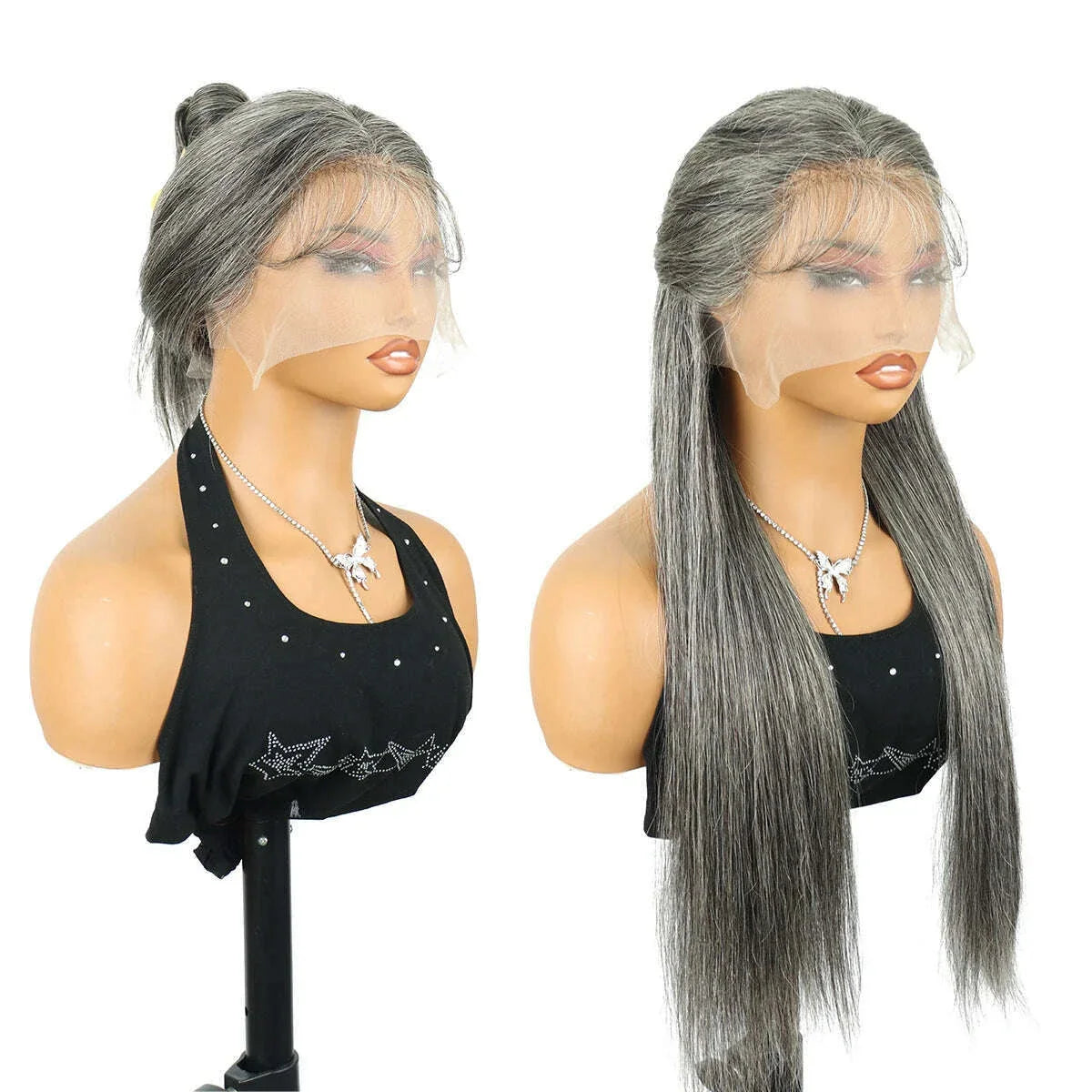 200% Density Silver Grey Straight 13x6 HD Lace Frontal Wigs Human Hair 30 32 Inch Human Hair Wigs Straight Brazilian For Women