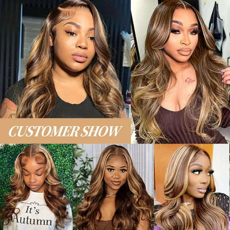 Highlight 13x6 Hd Lace Body Wave Frontal Wig Brazilian Colored Highlight Human Hair Wigs For Women 4/27 Blonde Pre Plucked Wigs