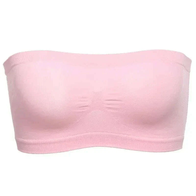 Ladies' Sexy Strapless Crop Top Bra Bandeau Boob Tube Brassiere Summer Breathable Mesh Invisible Strapless Chest Wraps Tube Tops
