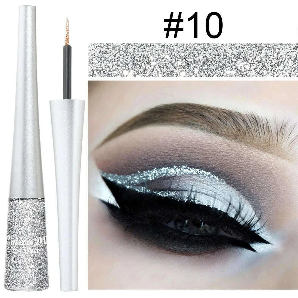 Glitter Liquid Eyeliner Pearlescent Diamond Eyeshadow 16 Color Sequins Blue Silver Pink Rose Gold Mini Fine Brush Eyeline Makeup