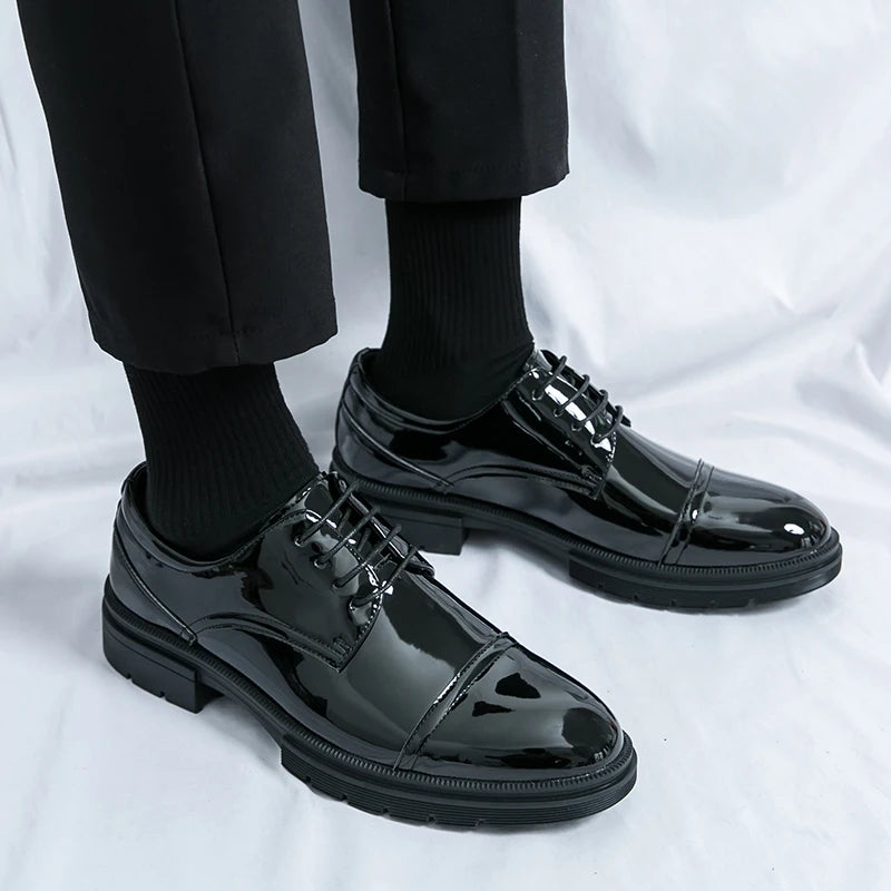 Classic Green Style Casual Derby Formal Shoes Career Office Leather Shoes Pointy Toe Handmade Business Wedding Dress Shoes Men