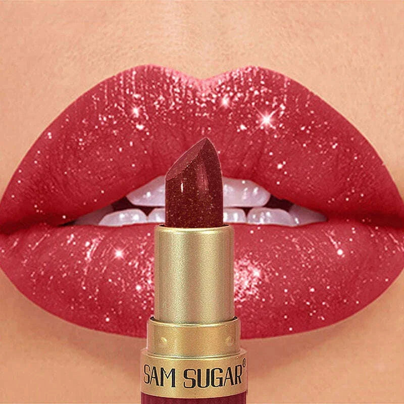 6 Colors Diamond Pearlescent Lipstick Glitter Shiny Metallic Lipstick Lip Tint Long Lasting Nude Shimmer Shiny Lip Gloss Makeup