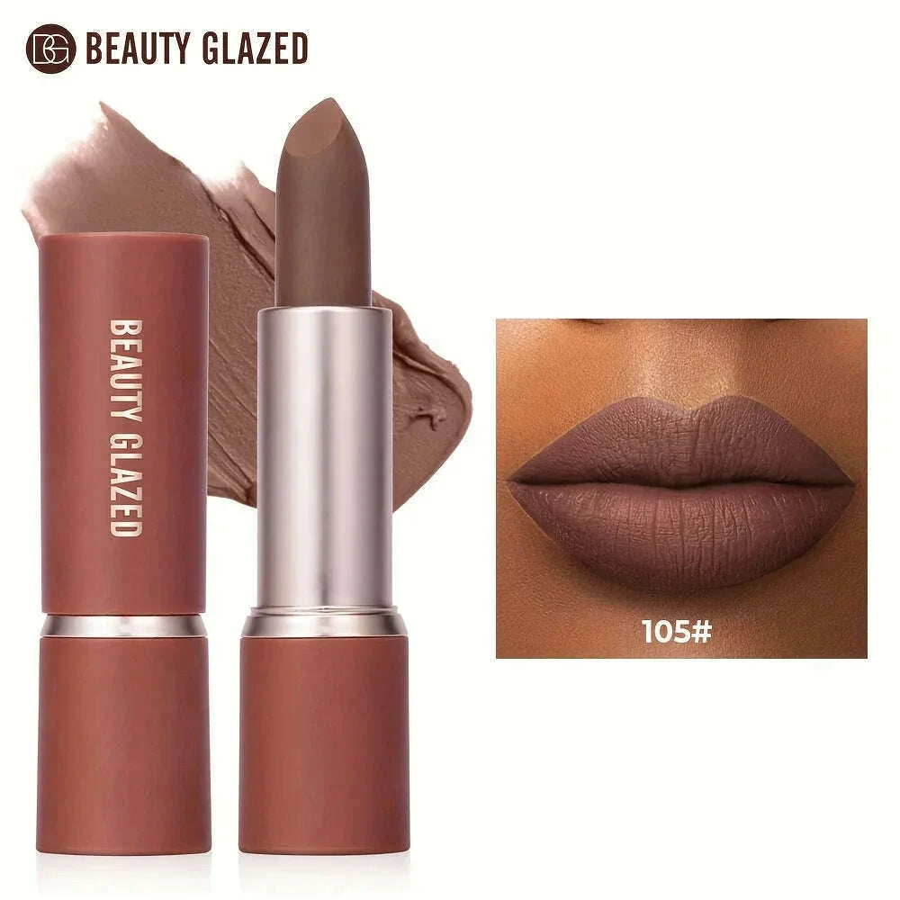 Barely Matte Cocoa Lipstick Creamy Texture Nourishing Care Long Lasting Waterproof All Skin Types Brown Hue Matte Lipstick