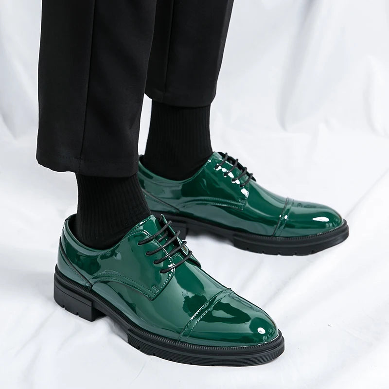 Classic Green Style Casual Derby Formal Shoes Career Office Leather Shoes Pointy Toe Handmade Business Wedding Dress Shoes Men