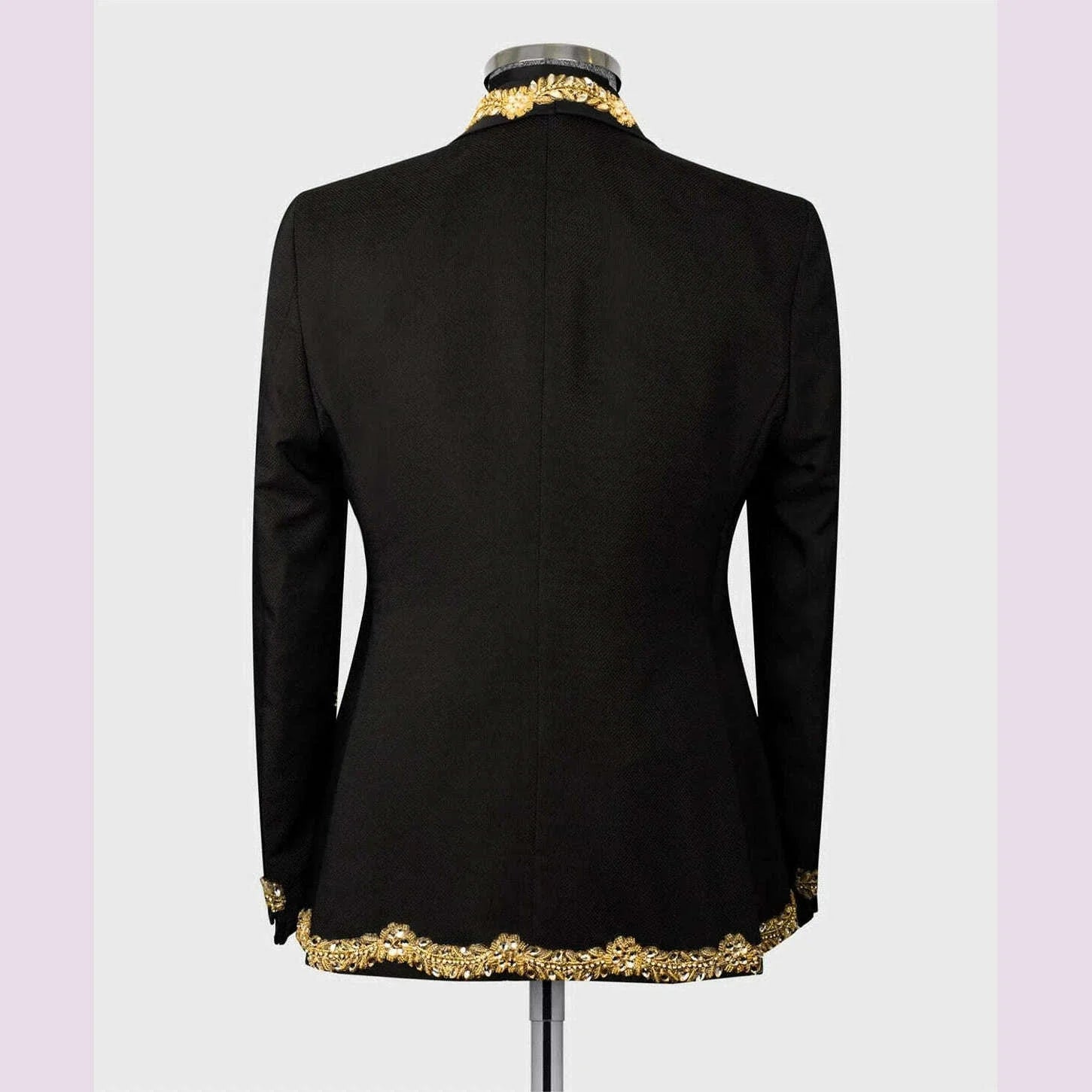 Luxury Men's Suits Tailored 2 Pieces Blazer Pants One Button Wedding Sheer Lapel Gold Appliques Diamonds Custom Made Plus Size