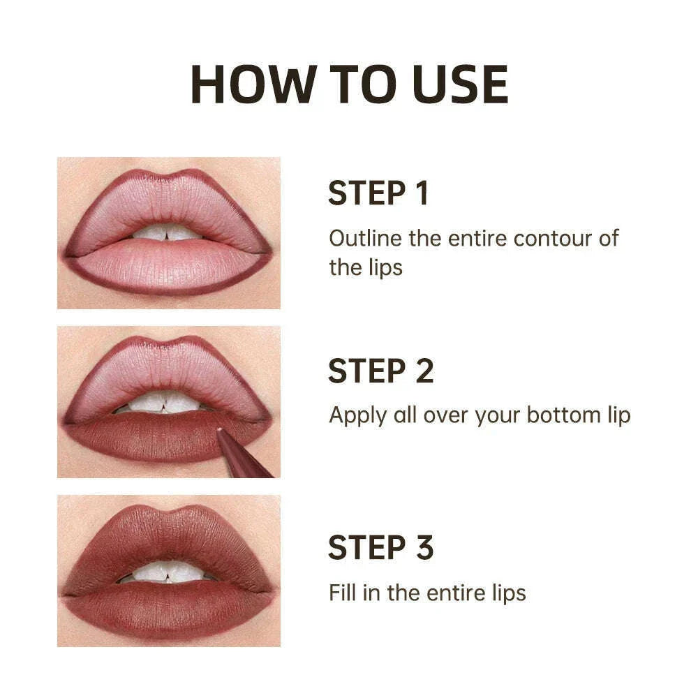 6Colors Liner Lipstick Matte Black Brown Velvet Lipstick Waterproof Non Sticky Contouring Tint Lipliner Crayon Lip Makeup