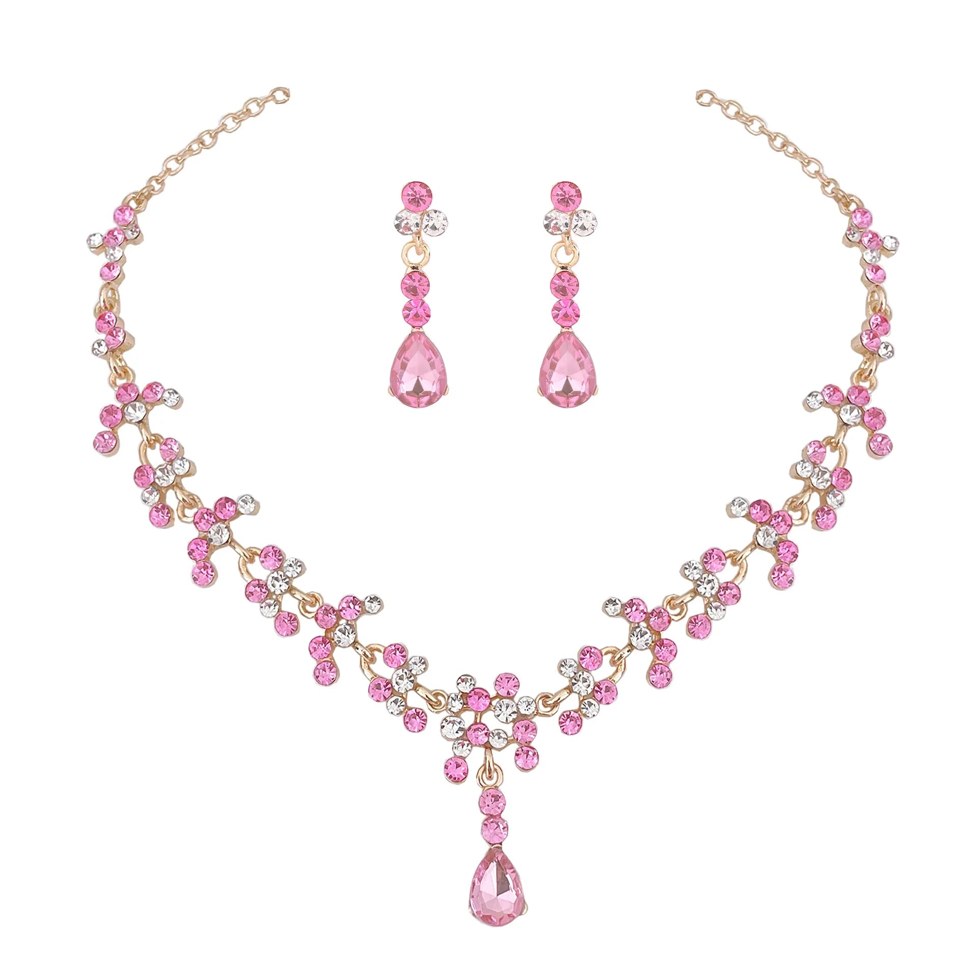 Fashion Crystal Bridal Wedding Jewelry Sets Women Gold Color Rhinestone Necklace Long Earrings Set Dress Accessories Bridesmaids
