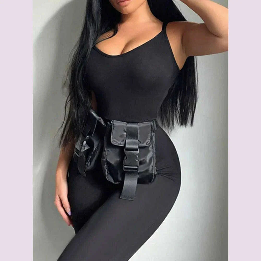 Summer New Jumpsuits Women Sleeveless Bodycon Sexy Backless Black Fashion Rompers Casual Streetwear Sporty Slim Basic Overall