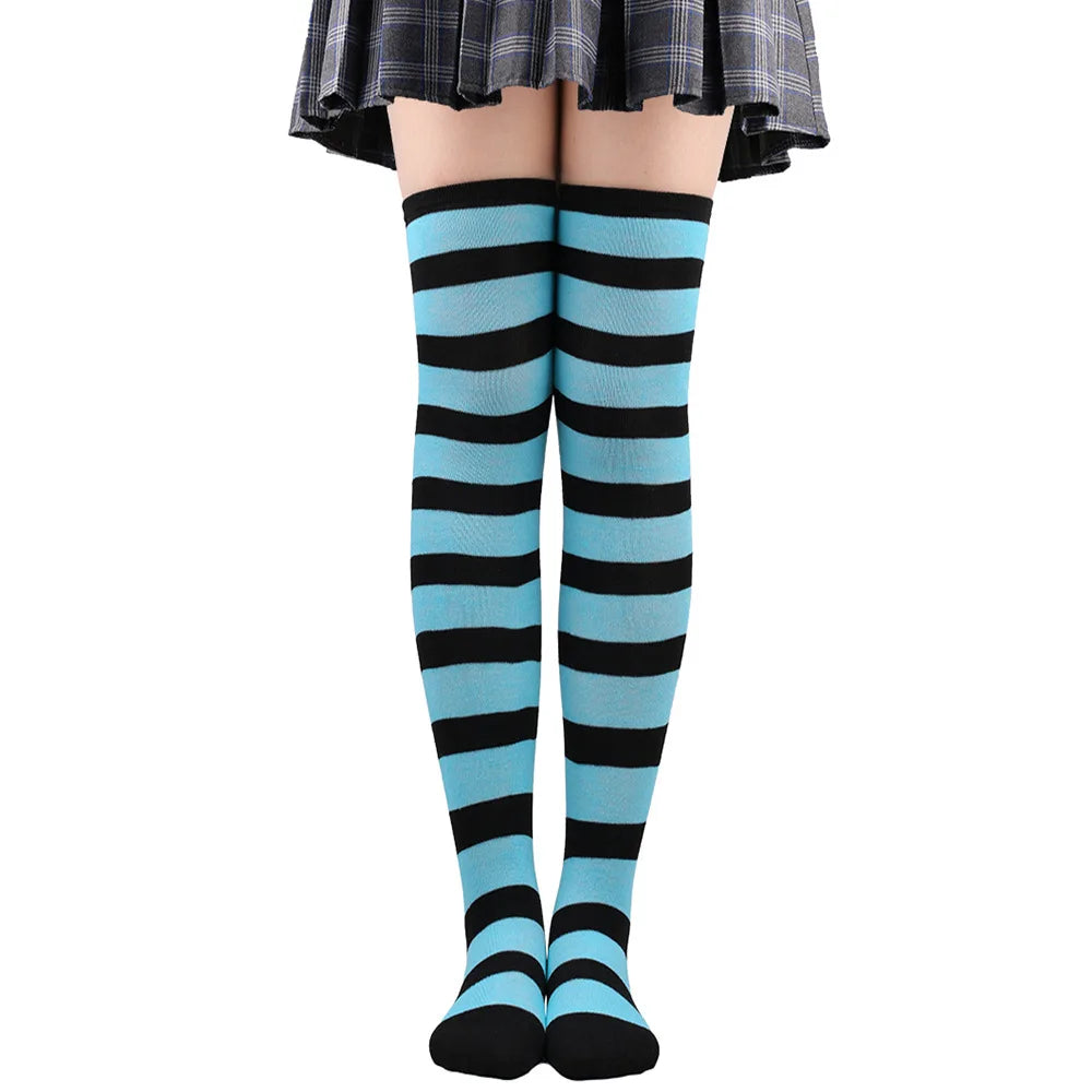 Wide Striped Stockings Women Over Knee High Long Socks Christmas Halloween Cosplay Anime Performance Party Gifts Socks Colorful