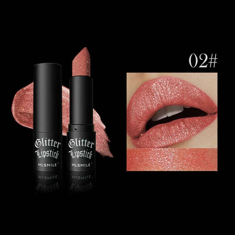 6Colors Glitter Lipstick Waterproof Long Lasting Diamond Pearlescent Metallic Lipstick Black Lipgloss Women Lips Makeup Cosmetic
