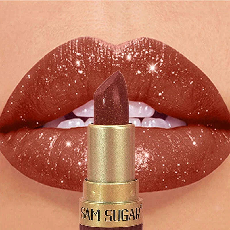6 Colors Diamond Pearlescent Lipstick Glitter Shiny Metallic Lipstick Lip Tint Long Lasting Nude Shimmer Shiny Lip Gloss Makeup