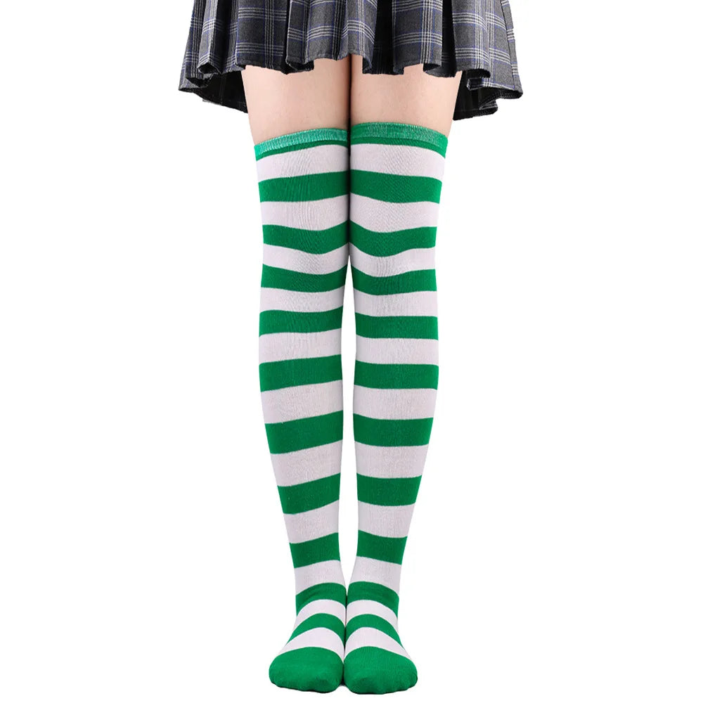 Wide Striped Stockings Women Over Knee High Long Socks Christmas Halloween Cosplay Anime Performance Party Gifts Socks Colorful