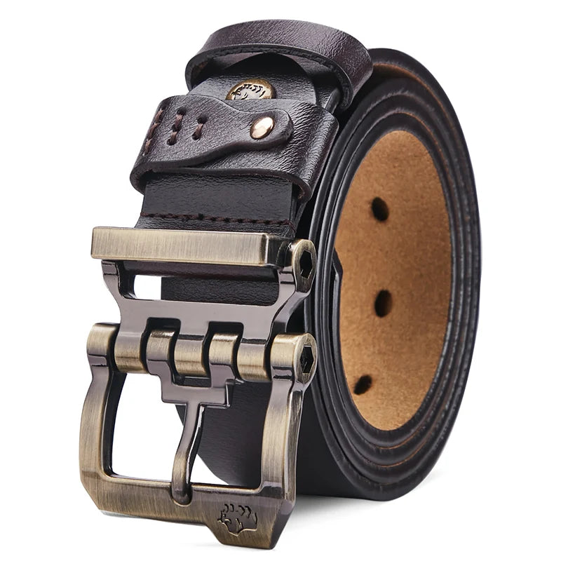 BISON DENIM Luxury Designer Belt for Men Retro Cow Spilt Genuine Leather Pin Buckle Waist Strap For Jeans High Quality Male Belt