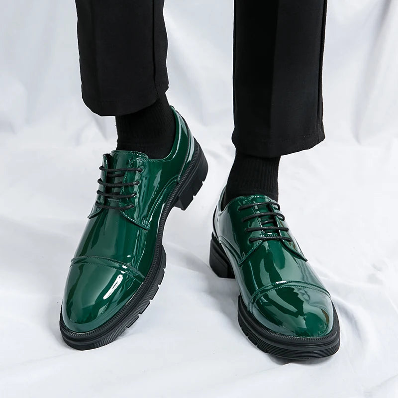 Classic Green Style Casual Derby Formal Shoes Career Office Leather Shoes Pointy Toe Handmade Business Wedding Dress Shoes Men
