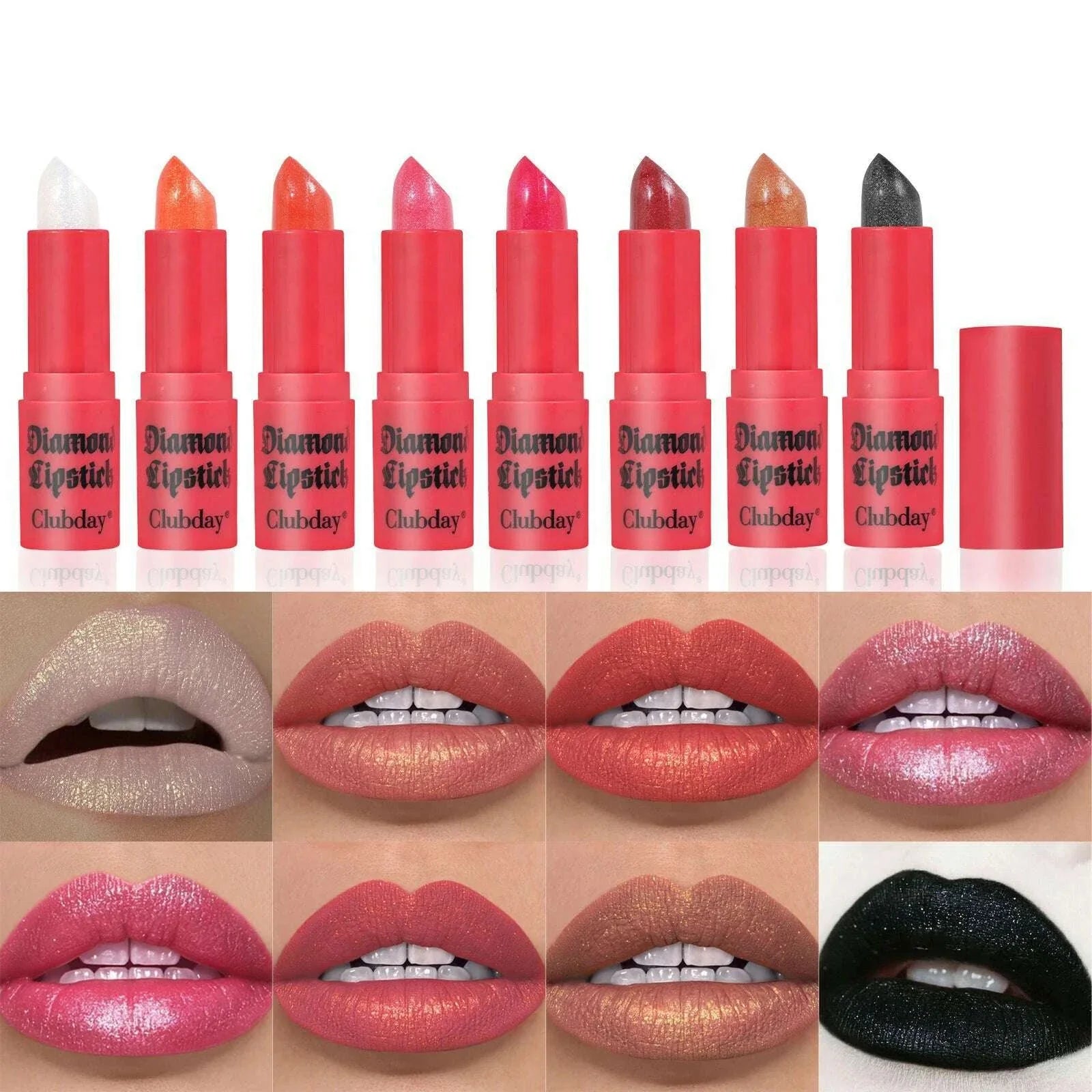 8 Colors Waterproof Diamond Glitter Lipstick Long Lasting Moisturizing Shiny Pearlescent Nude Red Lipsticks Lips Makeup Cosmetic