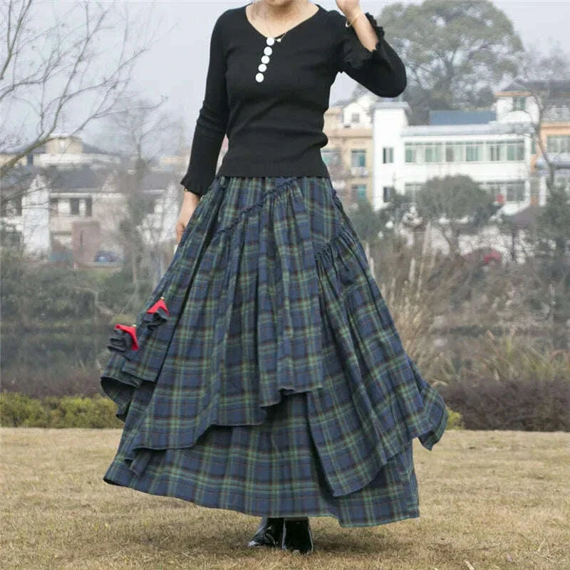 Women's Skirt 2022 Spring Autumn Winter New Plaid Skirts Elastic Waist A-Line Retro Elegant Swing Skirts Female Dance Clothes