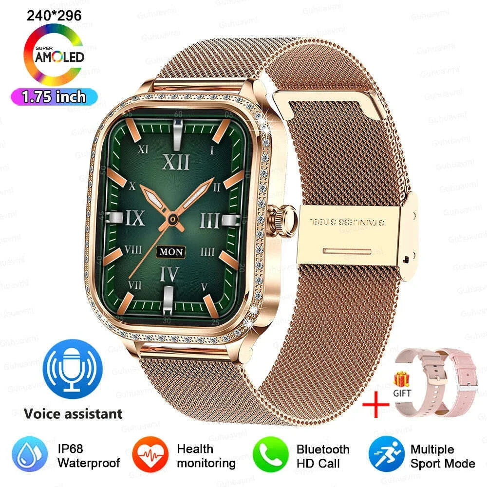 2025 New Lady Smart Watch Women AMOLED Curved Screen IP68 Waterproof Health Call Smartwatch For Samsung Huawei Apple Watch 4 ios