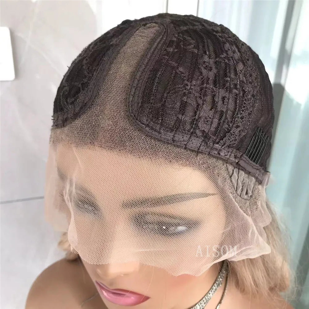 Long Wavy Synthetic Lace Front Wig Highlight Blonde Natural Wave Transparent Pre Plucked Heat Resistant Fiber Wig for Women