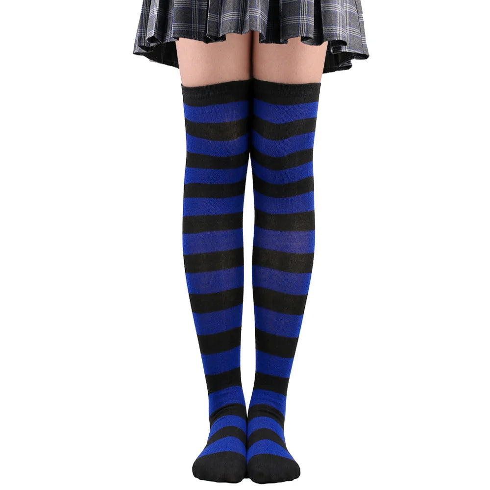 Wide Striped Stockings Women Over Knee High Long Socks Christmas Halloween Cosplay Anime Performance Party Gifts Socks Colorful