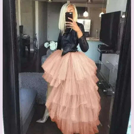 Women Tulle Petticoat Tiered High Low Elastic Waist Tutu Skirts Puffy Long Soft Net Gown Underskirt Prom Maxi Skirt Free Size
