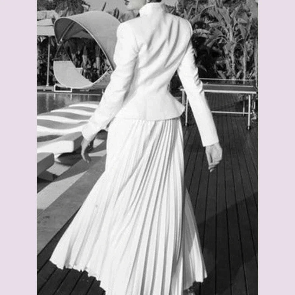 TWOTWINSTYLE Solid Two Piece Set For Women Stand Collar Long Sleeve Spliced Button Tops High Waist Skirt Chic Set Female Fashion