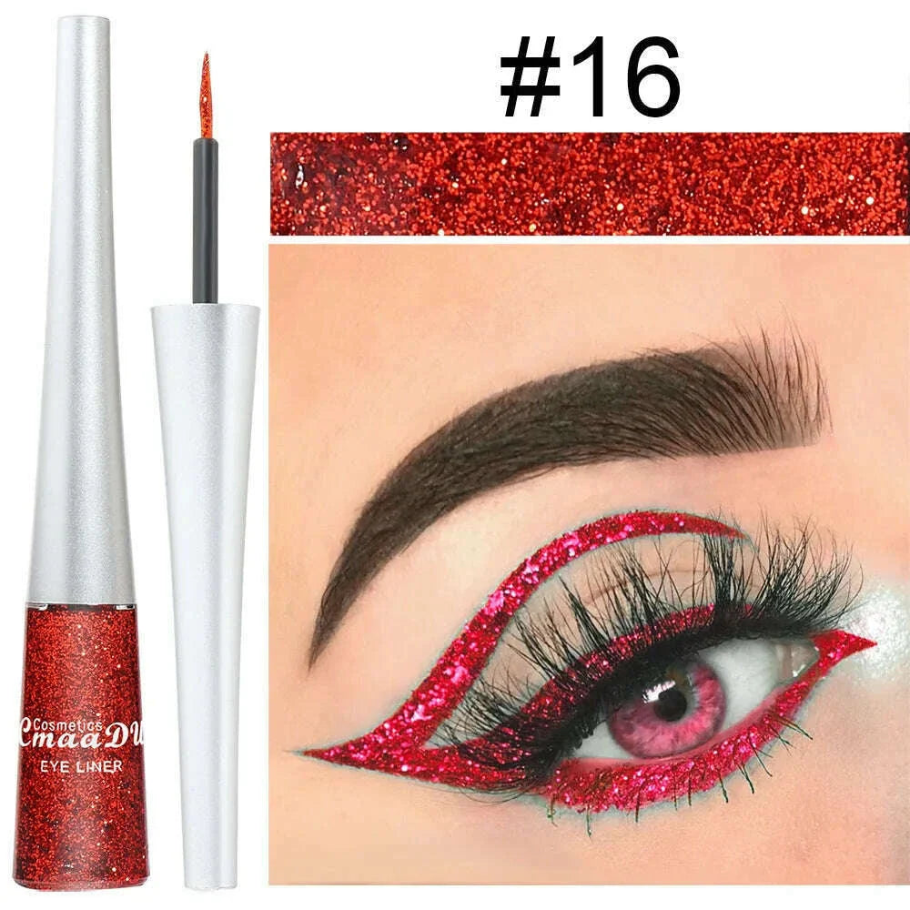 Glitter Liquid Eyeliner Pearlescent Diamond Eyeshadow 16 Color Sequins Blue Silver Pink Rose Gold Mini Fine Brush Eyeline Makeup