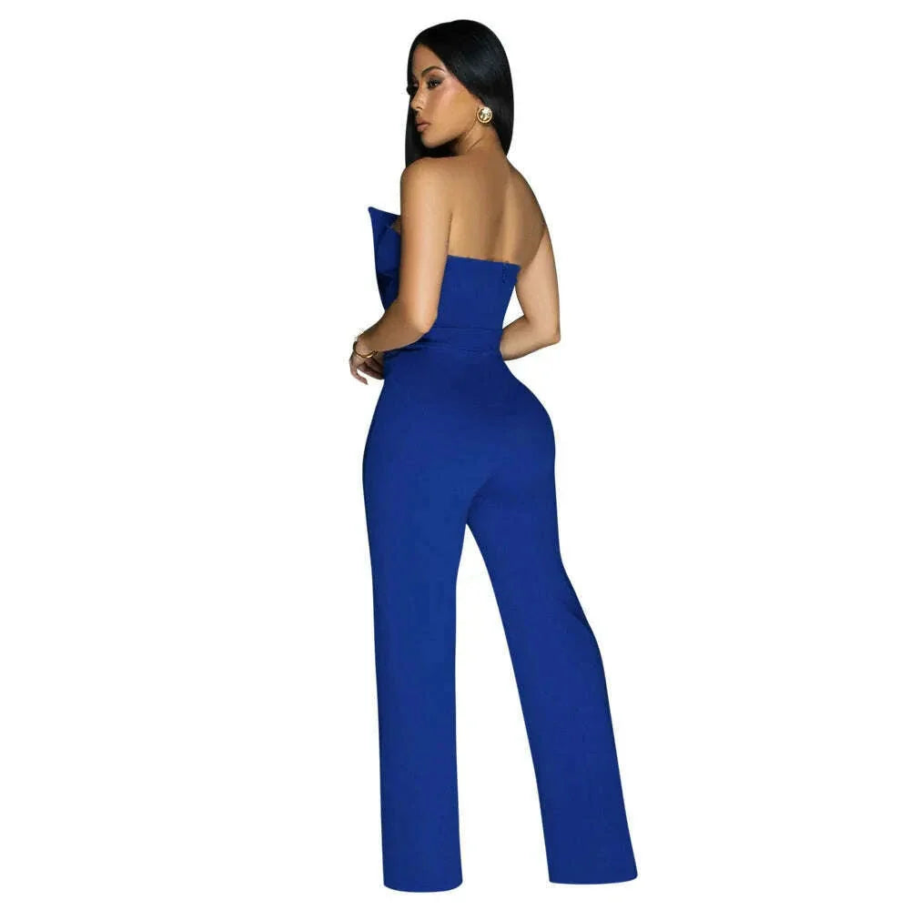 Jumpsuits Sexy Women One Piece Sleeveless Strapless Tight High Waist Overalls Wide Leg Long Pants Irregularity Rompers