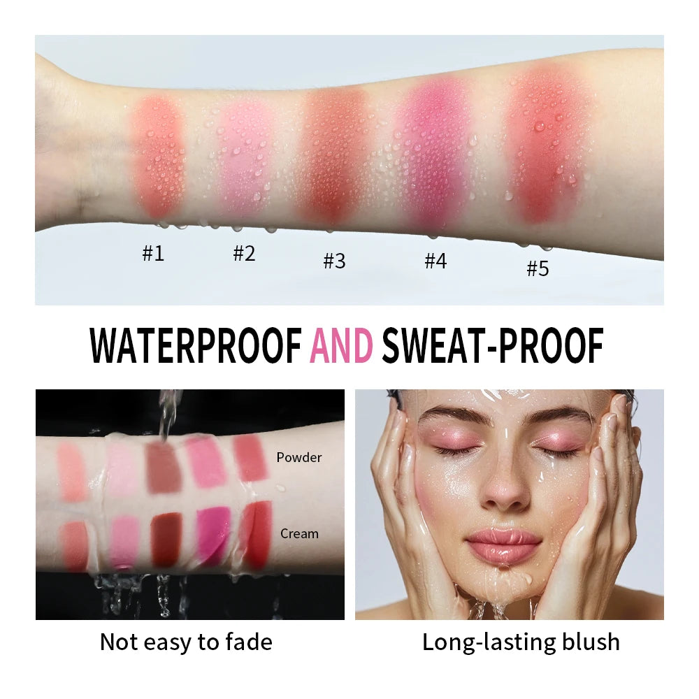 2in1 Cream & Powder Blush Matte Dewy Rosy Blush Makeup Pan Long-lasting Wearing High Pigment Natural Matte Blush Palette