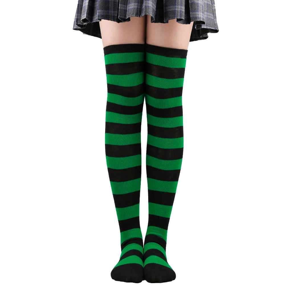 Wide Striped Stockings Women Over Knee High Long Socks Christmas Halloween Cosplay Anime Performance Party Gifts Socks Colorful
