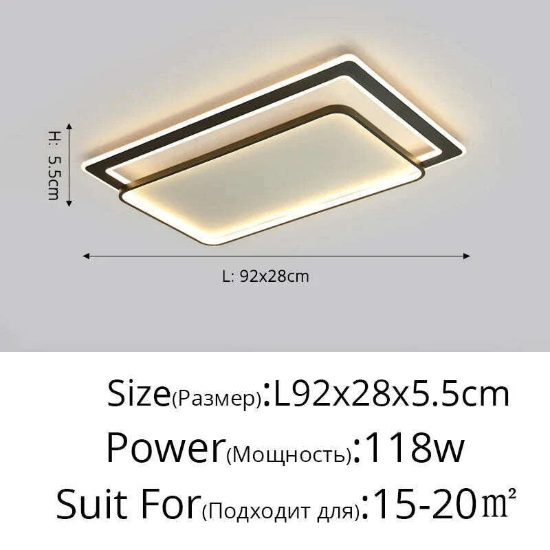 Bedroom Led Chandelier Light Black White Square Modern Ceiling Lamp Attic Living Room Dining Kitchen Interior Fixture