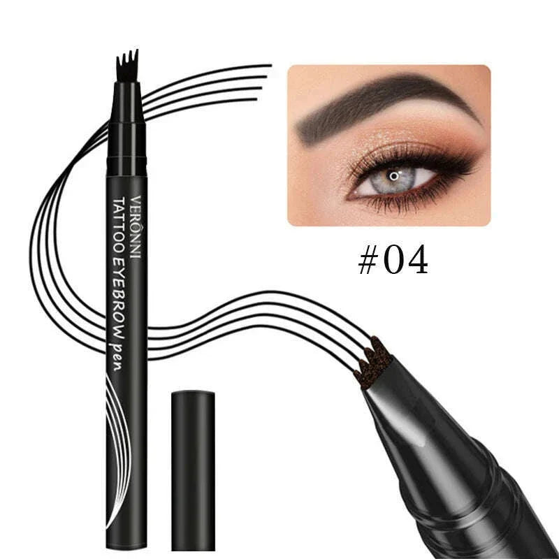 4D Waterproof 4Part Liquid Eyebrow Pencil Makeup, Natural and Wild Eyebrow Pencil Long Lasting Contouring Eyebrow Makeup Tool