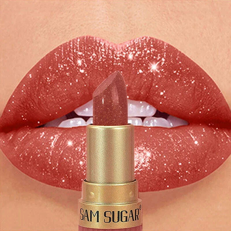 6 Colors Diamond Pearlescent Lipstick Glitter Shiny Metallic Lipstick Lip Tint Long Lasting Nude Shimmer Shiny Lip Gloss Makeup