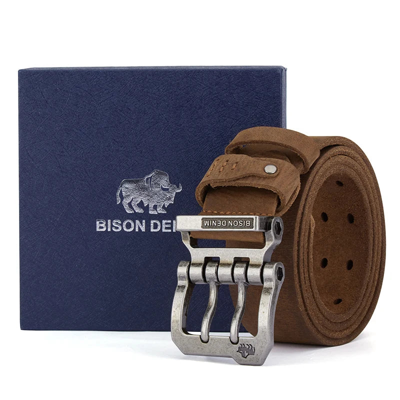 BISON DENIM Genuine Leather Belt For Men High Quality Buckle Jeans Casual Belts Vintage Business Cowboy Waistband Free Shipping