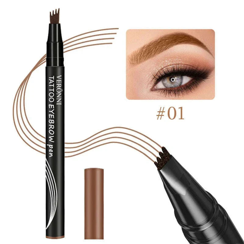 4D Waterproof 4Part Liquid Eyebrow Pencil Makeup, Natural and Wild Eyebrow Pencil Long Lasting Contouring Eyebrow Makeup Tool